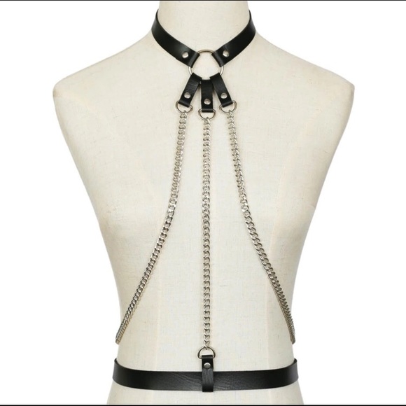 Triple Chain Vegan Leather Chain Harness - Picture 2 of 6